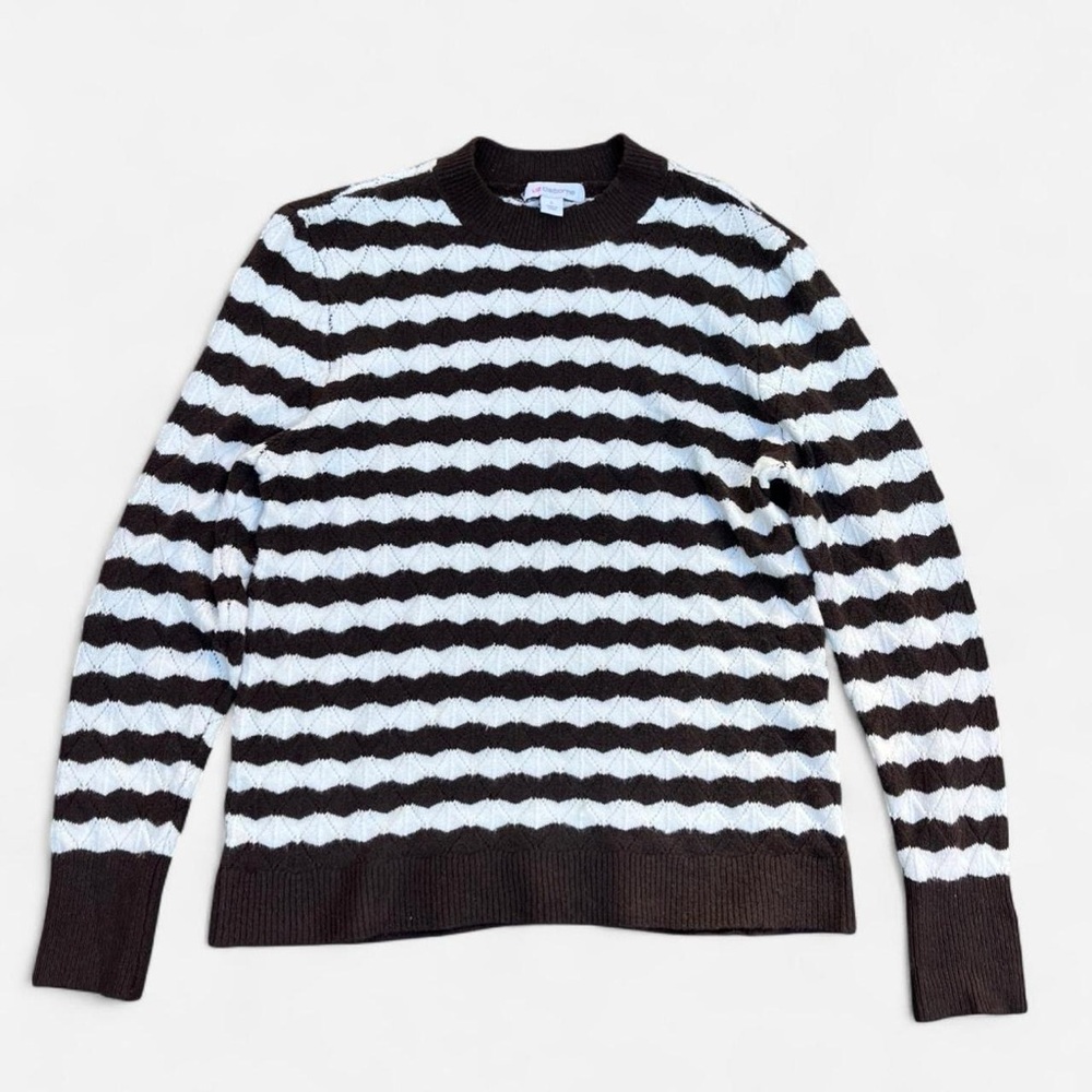 Liz Claiborne Brown and White Striped Crewneck Sweater